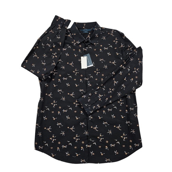 NWT Perry Ellis Shirt LS 2XLT Black Floral Print Button‎ Down Casual Tall - Picture 1 of 16